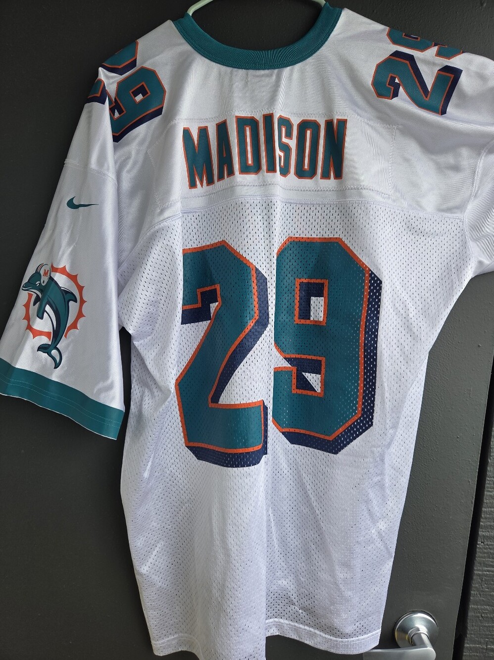 Nike Miami Dolphins White Teal Orange #29 Sam Madison Football Jersey